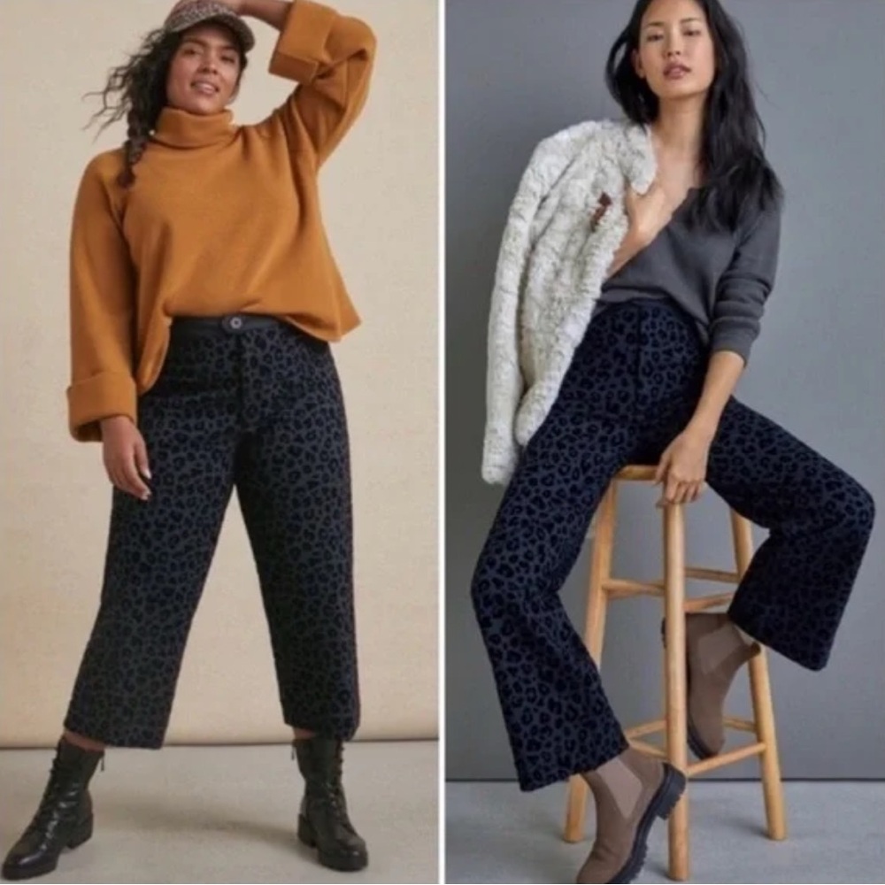 Anthropologie Maeve Eve Ponte Wide-Leg leopard velvet print Pants women's size 6